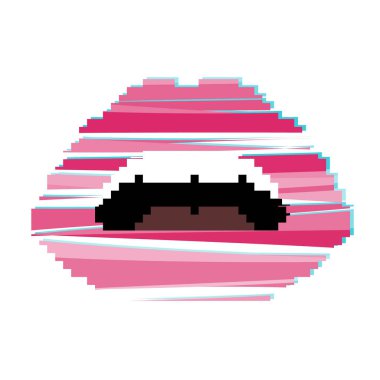 Vektör dudaklar. Açık ağız. Piksel sanat ve aksaklık tarzı. 8-bit. 