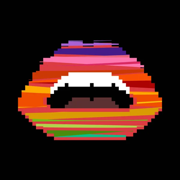 Διάνυσμα Χείλη Ανοιχτό Στόμα Pixel Τέχνη Και Δυσλειτουργία Στυλ Bit — Διανυσματικό Αρχείο