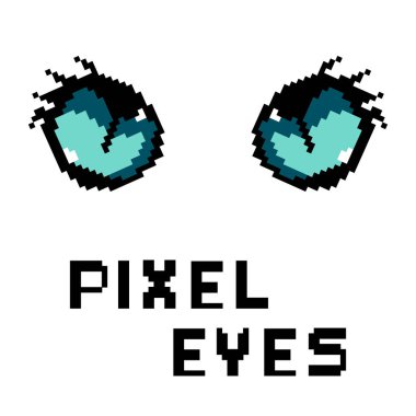 Vektör çizim, piksel sanat. Güzel gözleri izole karikatür. Gözleri yılan ya da kedi. 8 bit