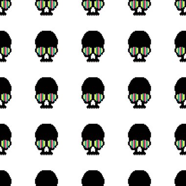Vektör piksel sanat kafatası doku. Dikişsiz desen kafatası. 8 bit.