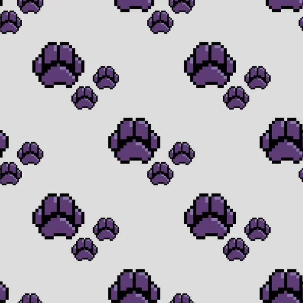 Paw Print Naadloze Patroon Vector Achtergrond Pixel Art Stijl Bit — Stockvector