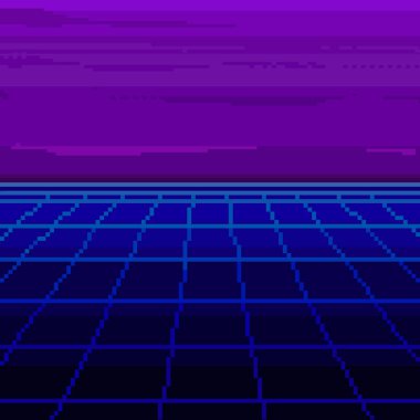 Vektör piksel City. Piksel sanat arka plan. 80s retro Sci-Fi arka plan. Piksel manzarası şehir. 8 bit.