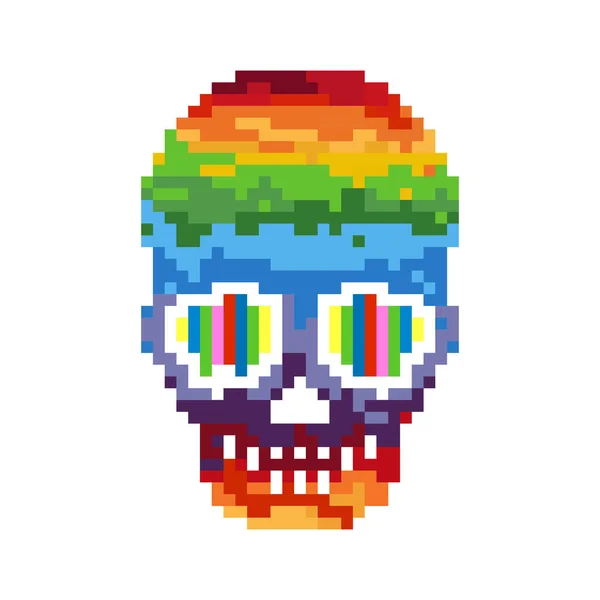 Komik, şirin piksel kafatası vektör Illustration. Piksel sanat. 8 bit. 