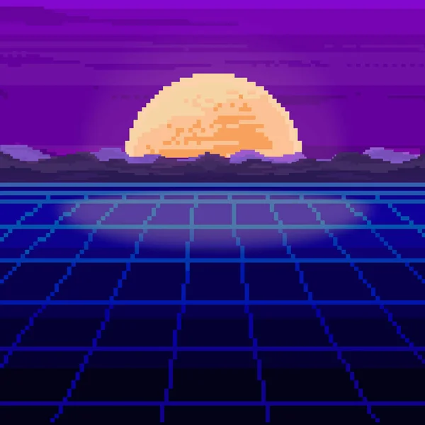 Vektör piksel City. Piksel sanat arka plan. 80s retro Sci-Fi arka plan. Piksel manzarası şehir. 8 bit.
