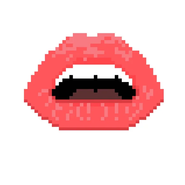 Ilustración Vectorial Sexy Mujer Labios Rojos Pixel Arte Fondo — Vector de stock