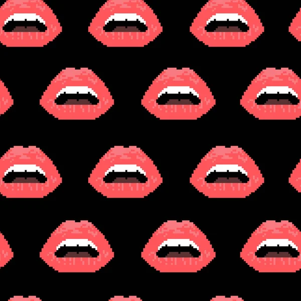 Ilustración Vectorial Labios Rojos Mujer Sobre Fondo Negro Patrón Sin — Archivo Imágenes Vectoriales