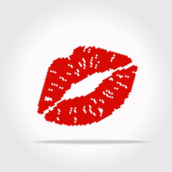 Vector Illustration Woman Red Lips Kiss Pixel Art — Stock Vector