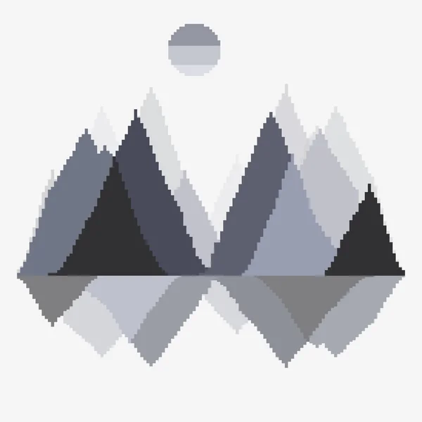 Διάνυσμα Ορεινό Τοπίο Ήλιος Σύννεφα Pixel Τέχνη Εικονογράφηση Για Κάρτες — Διανυσματικό Αρχείο