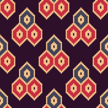 Dikişsiz dekoratif etnik desen, piksel sanat tarzı. 8 bit. Kumaş ve baskı için tasarımlar. 