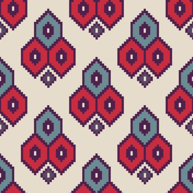 Dikişsiz dekoratif etnik desen, piksel sanat tarzı. 8 bit. Kumaş ve baskı için tasarımlar. 
