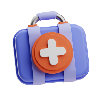 Acil tıbbi yardım için malzeme ve araç gereç koleksiyonu.