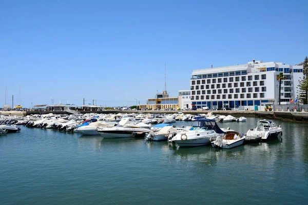 Faro Portugal Juni 2017 Kleine Motorboten Afgemeerd Jachthaven Met Een — Stockfoto