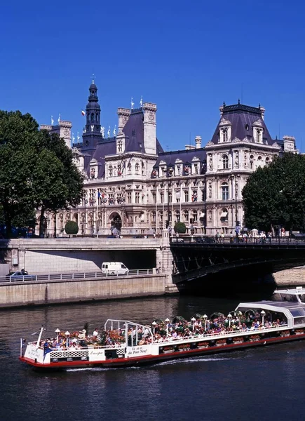 Paris França Julho 1996 Hotel Ville Câmara Municipal Com Barco — Fotografia de Stock