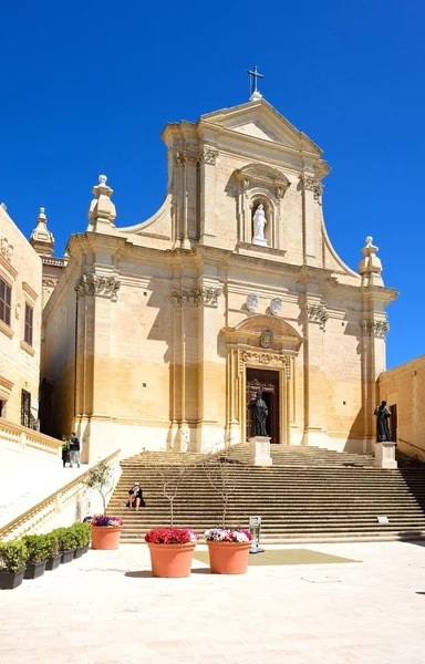 Victoria Gozo Malte Avril 2017 Vue Face Cathédrale Dans Citadelle — Photo