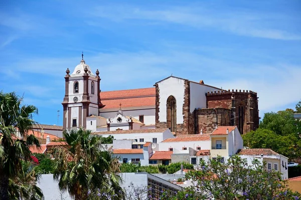 Vista Catedral Gótica Igreja Misericordia Campanario Sobre Tejados Silves Portugal —  Fotos de Stock