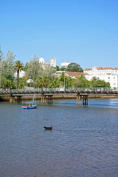 Tavira Portugalsko Června 2017 Pohled Podél Řeky Gilao Budovami Města — Stock fotografie
