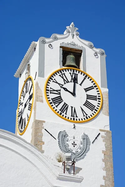 Vista Iglesia Santa Maria Castelo Torre Del Reloj Tavira Algarve — Foto de Stock