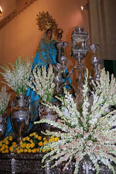 Shrine and statue inside St Matthews church, Tarifa, Spain. — Stock Photo, Image
