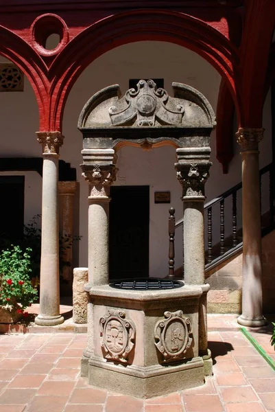 Pozo de piedra ornamentado en el patio del Palacio de Mondragón, Ronda, España . — Foto de Stock
