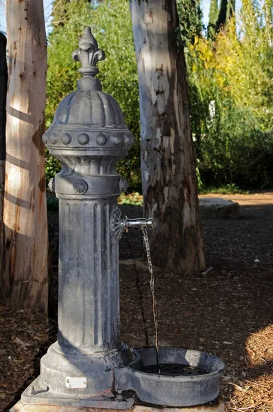 Fuente de agua de metal tradicional en el parque, Riofrio, España . —  Fotos de Stock