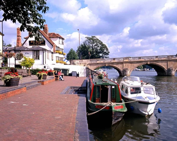 Henley Thames August 1993 Narrowboat Pleasure Cruiser Tied Sidewalk River — Stock Photo, Image