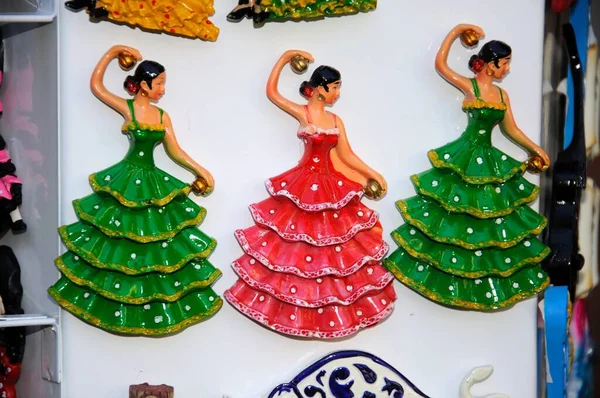 Tres Souvenirs Baile Flamenco Imanes Nevera —  Fotos de Stock