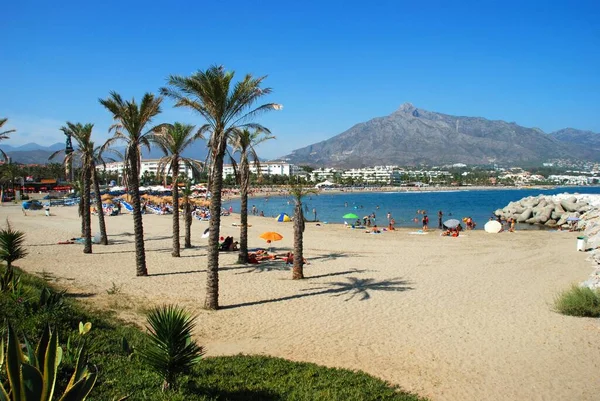 Marbella Espanha Setembro 2009 Vista Longo Praia Puerto Banus Com — Fotografia de Stock