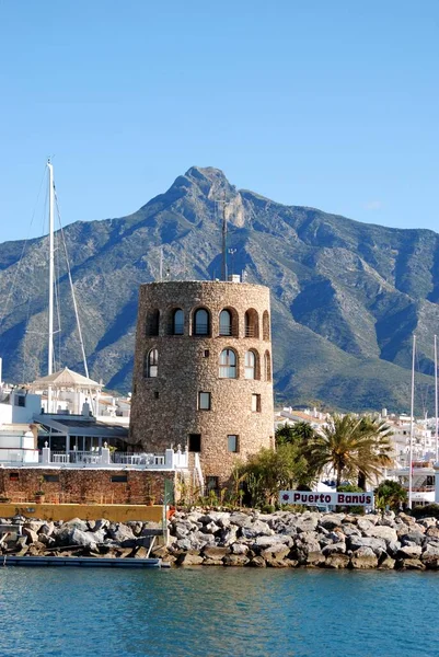 Marbella Spanien März 2008 Blick Auf Den Hafenwachturm Mit Dem — Stockfoto