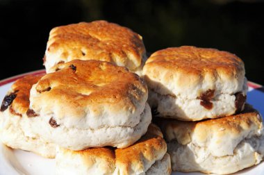 Porselen tabakta bir yığın sultana çöreği..