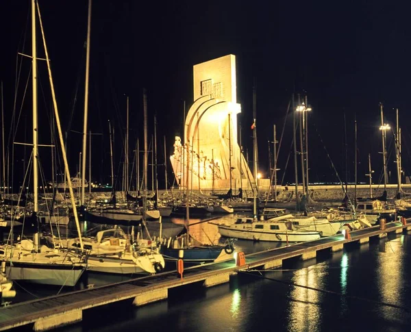 Monument Discoveries Yacht Basin Night Lisbon Portugal Western Europe — Stock Photo, Image