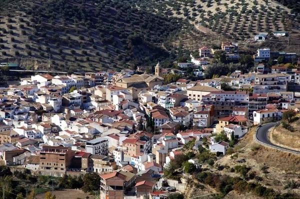 Förhöjd Över Vitkalkade Byn Pueblo Blanco Algarinejo Provinsen Granada Andalusien — Stockfoto