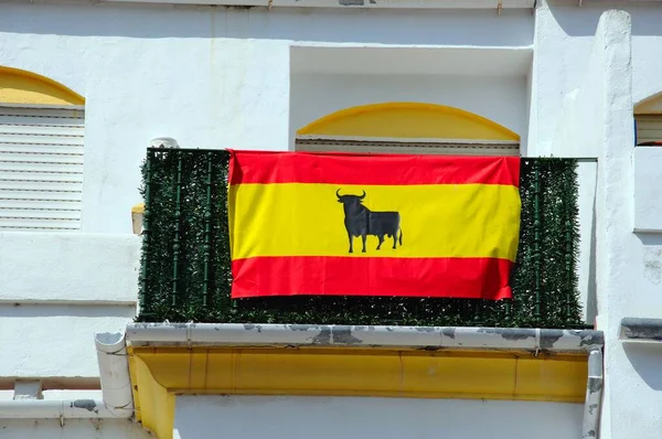 Spanish Flag Balcony Pueblo Blanco Benahavis Costa Del Sol Malaga — Stock Photo, Image