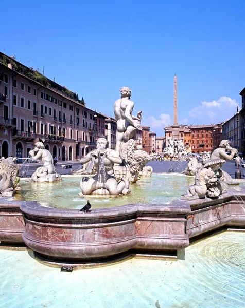 Roma Itália Setembro 1992 Vista Fonte Moura Fontana Del Moro — Fotografia de Stock