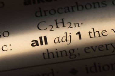 bir sözlüğü'ndeki tüm sözcüğü. Bütün kavramı.