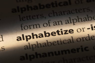 bir sözlüğü'ndeki sözcüğü alfabetik sıralama. kavram alfabetik sıralama.