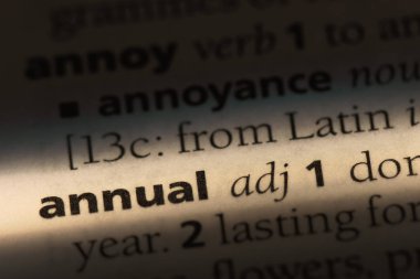 bir sözlüğü'ndeki yıllık sözcüğü. yıllık kavramı.