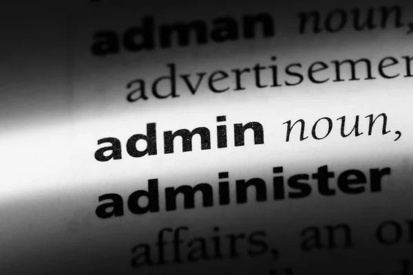 Admin Λέξη Ένα Λεξικό Admin Έννοια — Φωτογραφία Αρχείου
