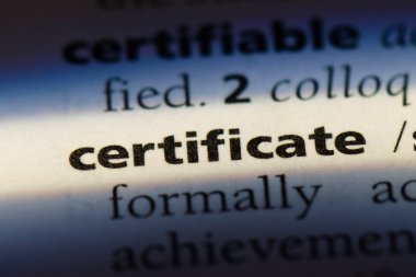 Sertifika Word'de bir sözlük. Sertifika kavramı