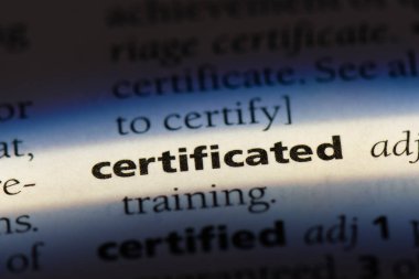 belgeli tek kelimeyle bir sözlük. Sertifikalı kavramı