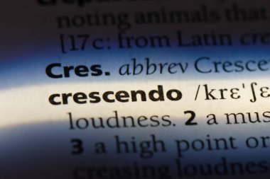 bir sözlüğü'ndeki Crescendo sözcüğü. Crescendo kavramı