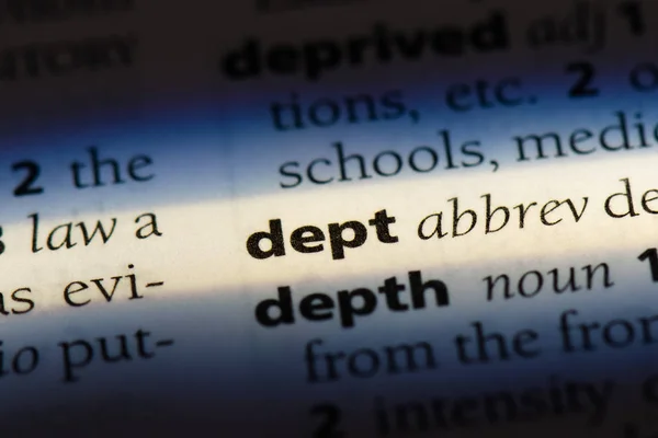 Dept Word Dictionary Dept Concept — Stock Photo, Image