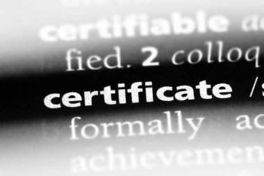 Sertifika Word'de bir sözlük. Sertifika kavramı