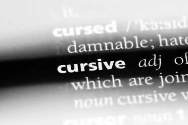 bir sözlüğü'ndeki Cursive sözcüğü. Cursive kavramı