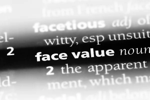 face value word in a dictionary. face value concept