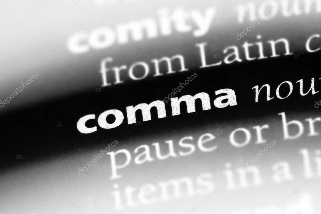 comma word in a dictionary. comma concept