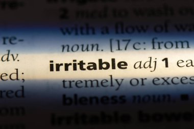 bir sözlüğü'ndeki irritabl sözcüğü. İrritabl kavramı.