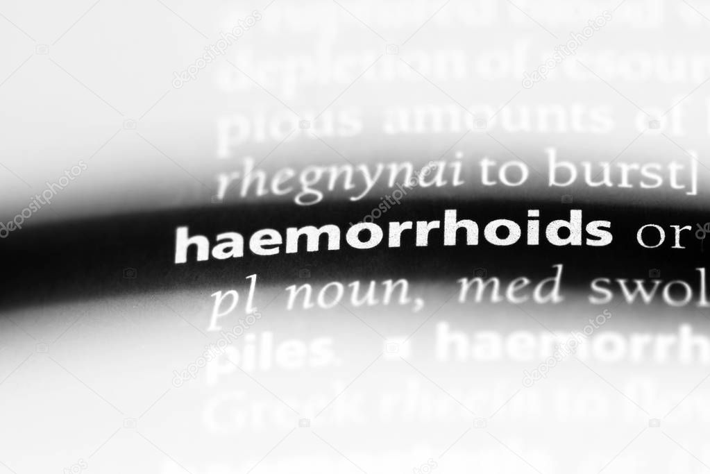 haemorrhoids word in a dictionary. haemorrhoids concept.