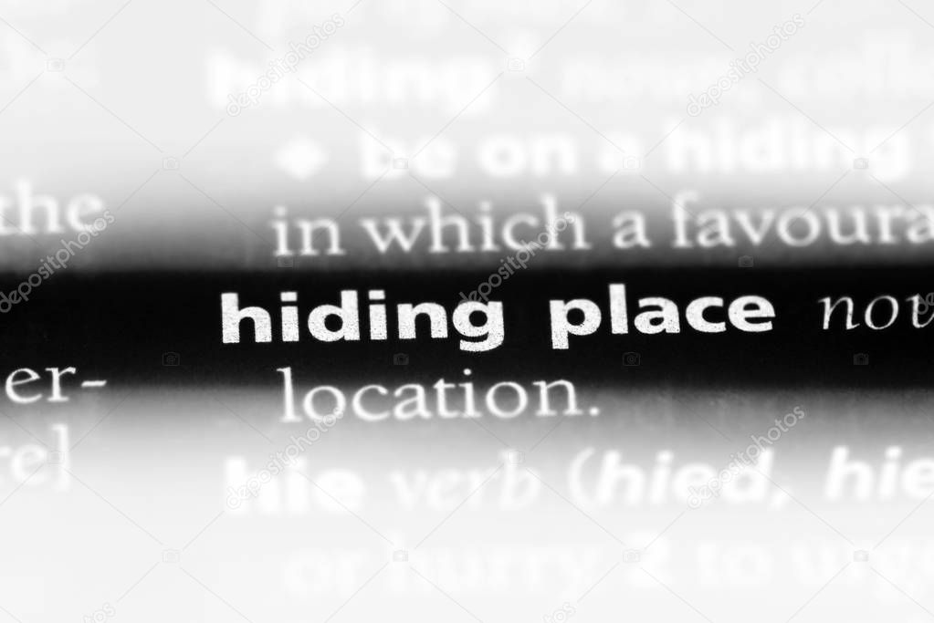 hiding place word in a dictionary. hiding place concept.