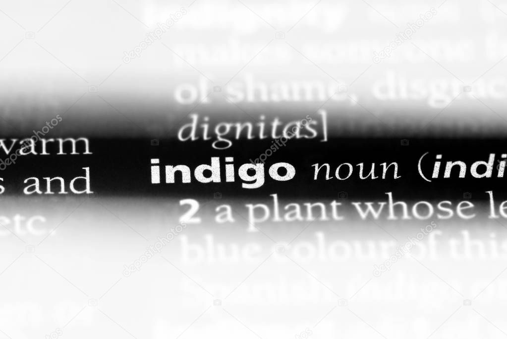 indigo word in a dictionary. indigo concept.