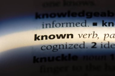 bilinen tek kelimeyle bir sözlük. bilinen kavramı.